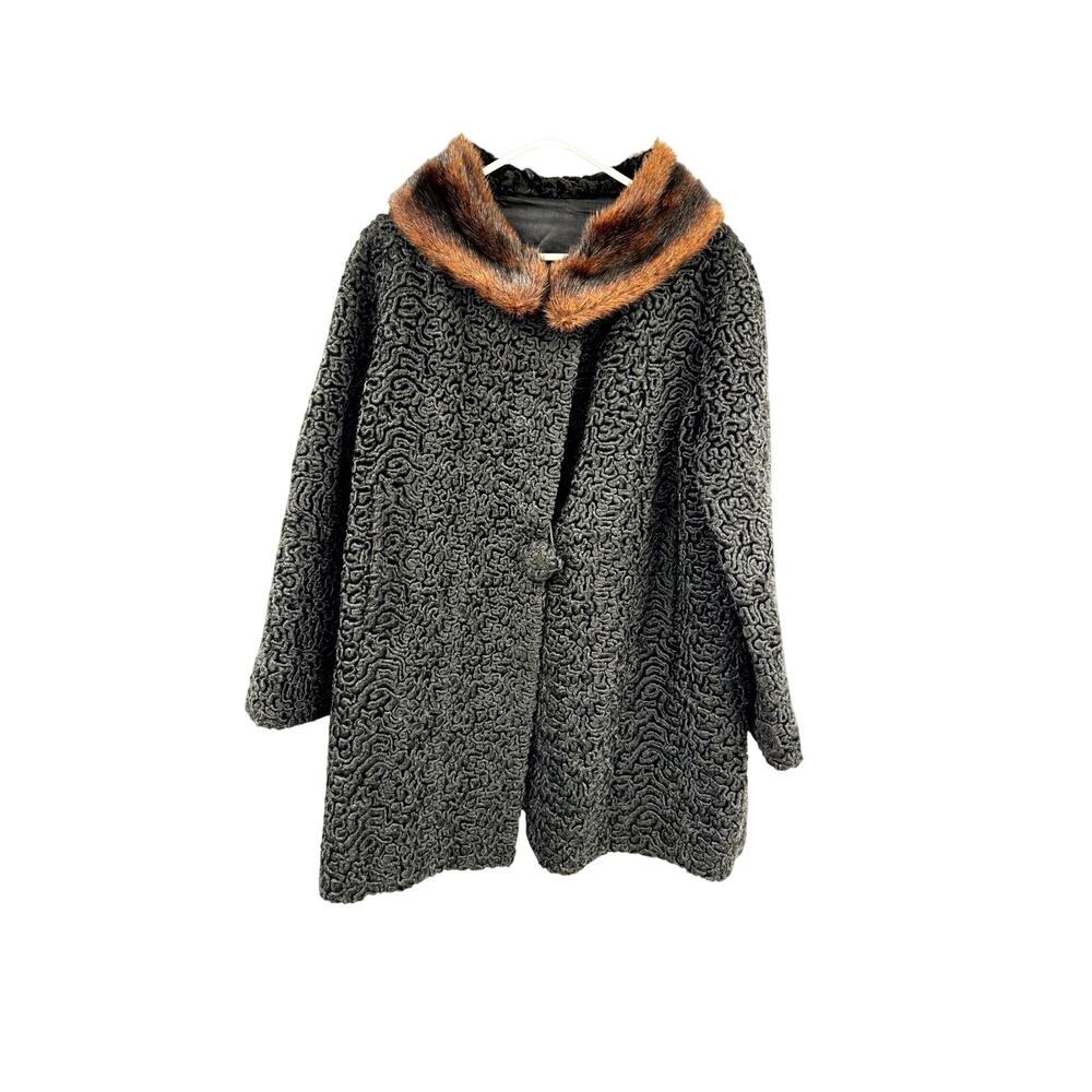 Vintage ASTRA Paris Persian Lambs Wool Coat Fur Collar M-L 1950s